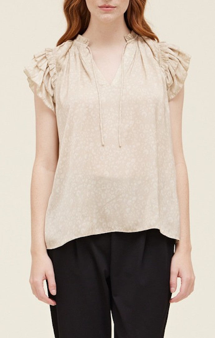 Grade & Gather Ecru Ruffle Sleeve Blouse