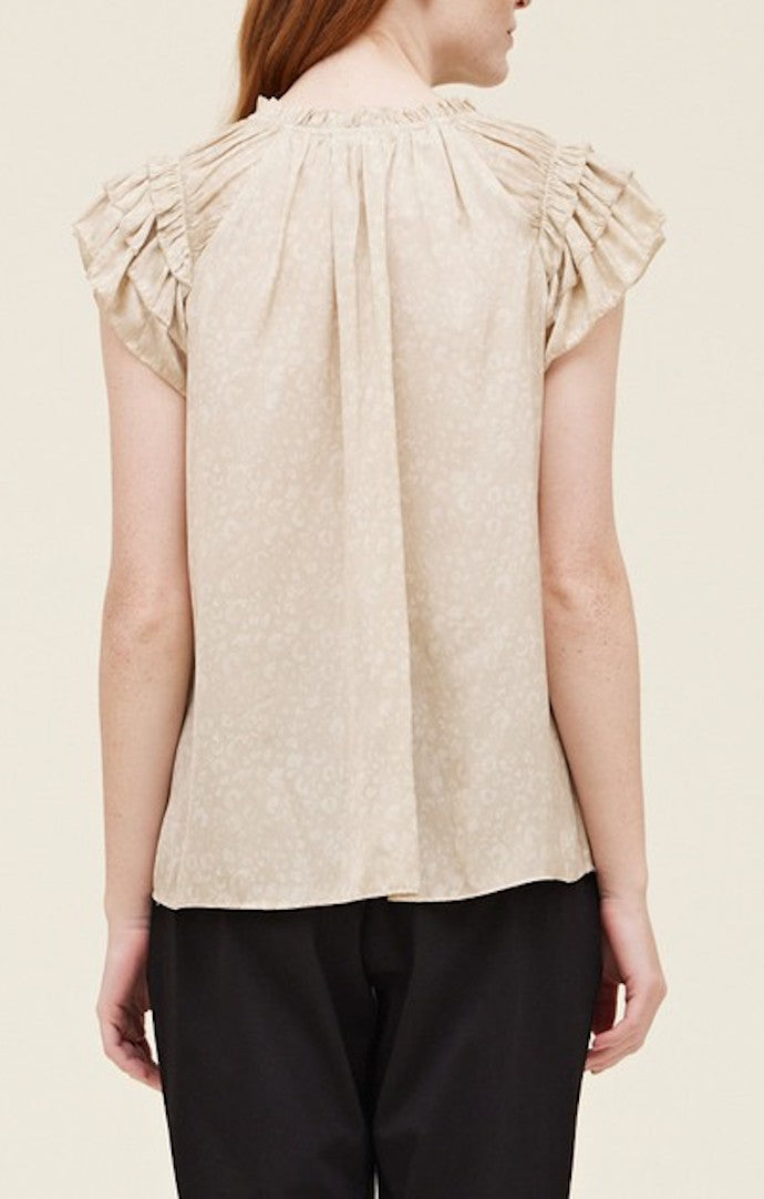 Grade & Gather Ecru Ruffle Sleeve Blouse