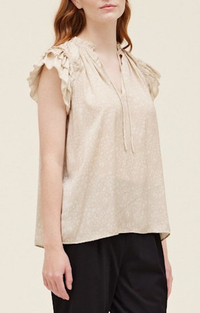 Grade & Gather Ecru Ruffle Sleeve Blouse