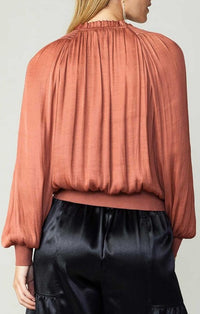 Current Air Rust Ribbed Hem Blouse