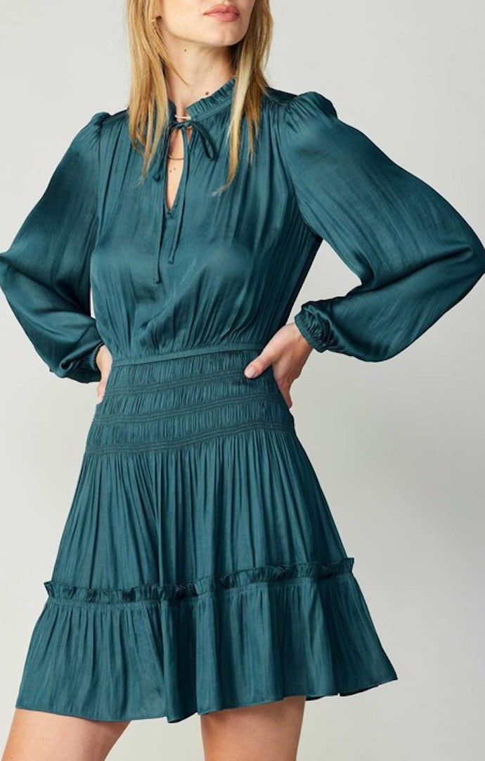 Current Air Dark Teal Gathered Waist Short Dress