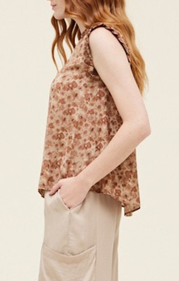 Grade & Gather Sepia Bubble Ruffle Satin Tank