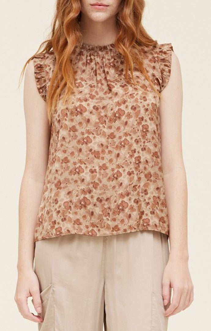 Grade & Gather Sepia Bubble Ruffle Satin Tank