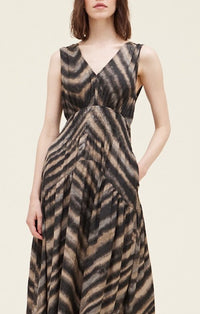 Grade & Gather Slate Smocked Satin Midi Dress