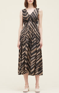 Grade & Gather Slate Smocked Satin Midi Dress