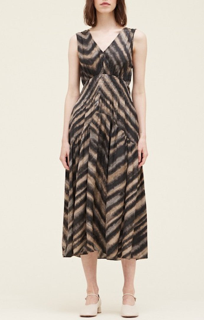 Grade & Gather Slate Smocked Satin Midi Dress