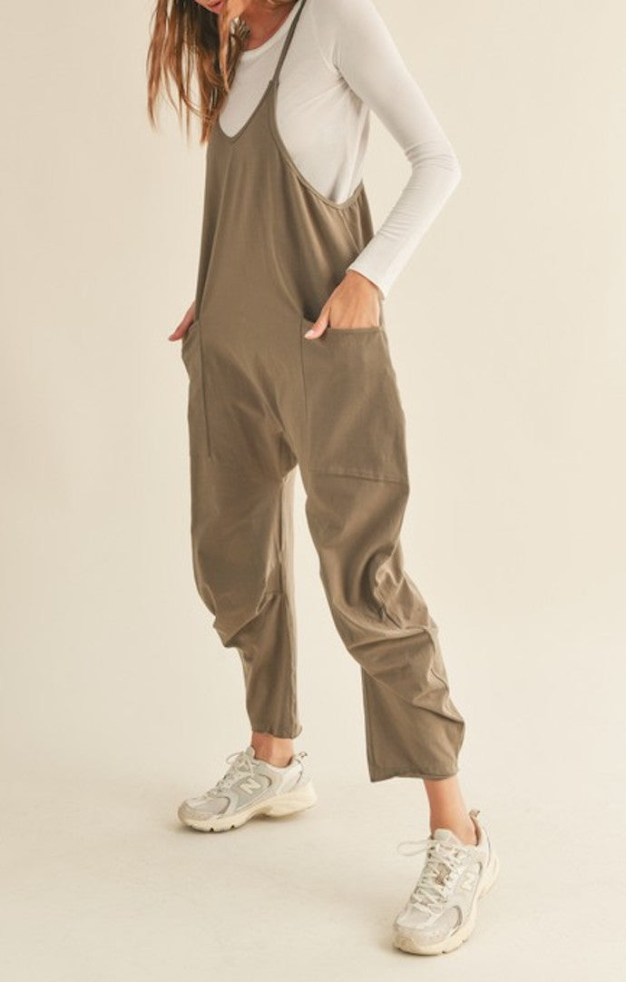 KC Olive Relaxed Fit Cotton Jumpsuit