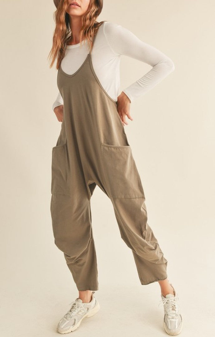 KC Olive Relaxed Fit Cotton Jumpsuit