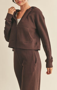 KC Dark Chocolate Waffle Knit Zip Up Hoodie Jacket