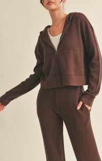 KC Dark Chocolate Waffle Knit Zip Up Hoodie Jacket