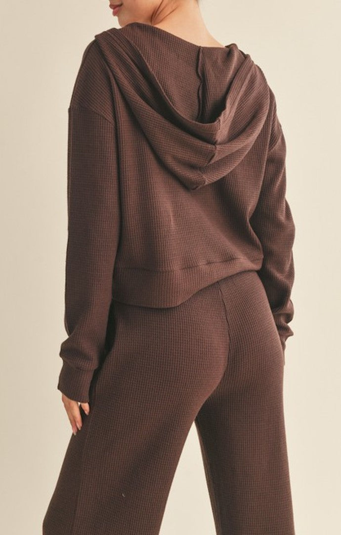 KC Dark Chocolate Waffle Knit Zip Up Hoodie Jacket