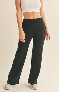 KC Black Waffle Knit High Waisted Lounge Pants