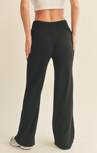 KC Black Waffle Knit High Waisted Lounge Pants
