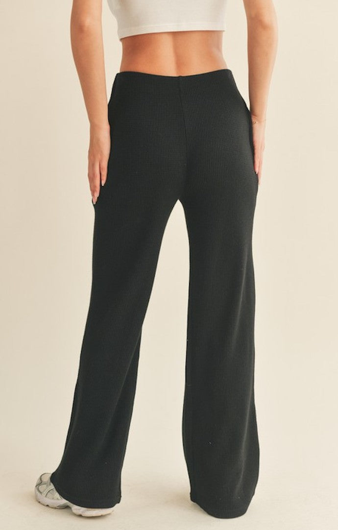 KC Black Waffle Knit High Waisted Lounge Pants