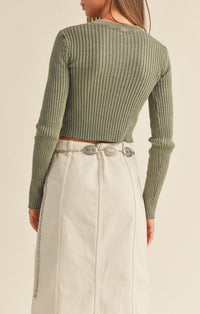 Miou Muse Faded Olive Knit Top