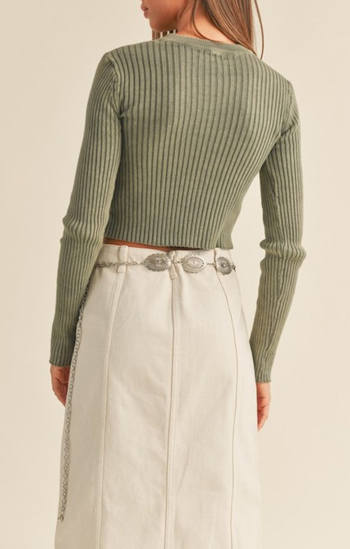 Miou Muse Faded Olive Knit Top