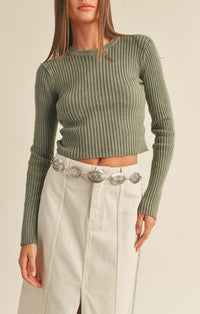 Miou Muse Faded Olive Knit Top