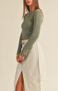 Miou Muse Faded Olive Knit Top