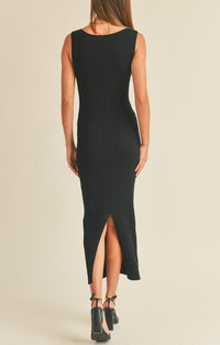 Miou Muse Black Ribbed Knit Maxi Dress