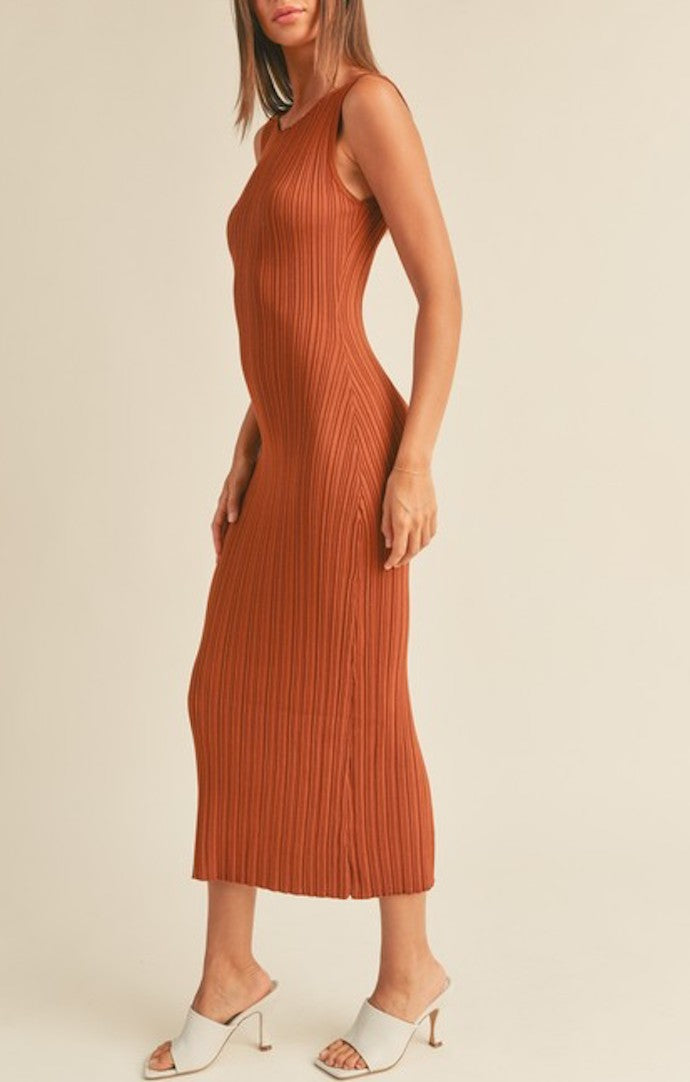Miou Muse Toffee Ribbed Knit Maxi Dress