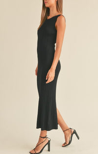 Miou Muse Black Ribbed Knit Maxi Dress