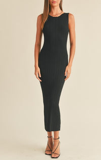 Miou Muse Black Ribbed Knit Maxi Dress
