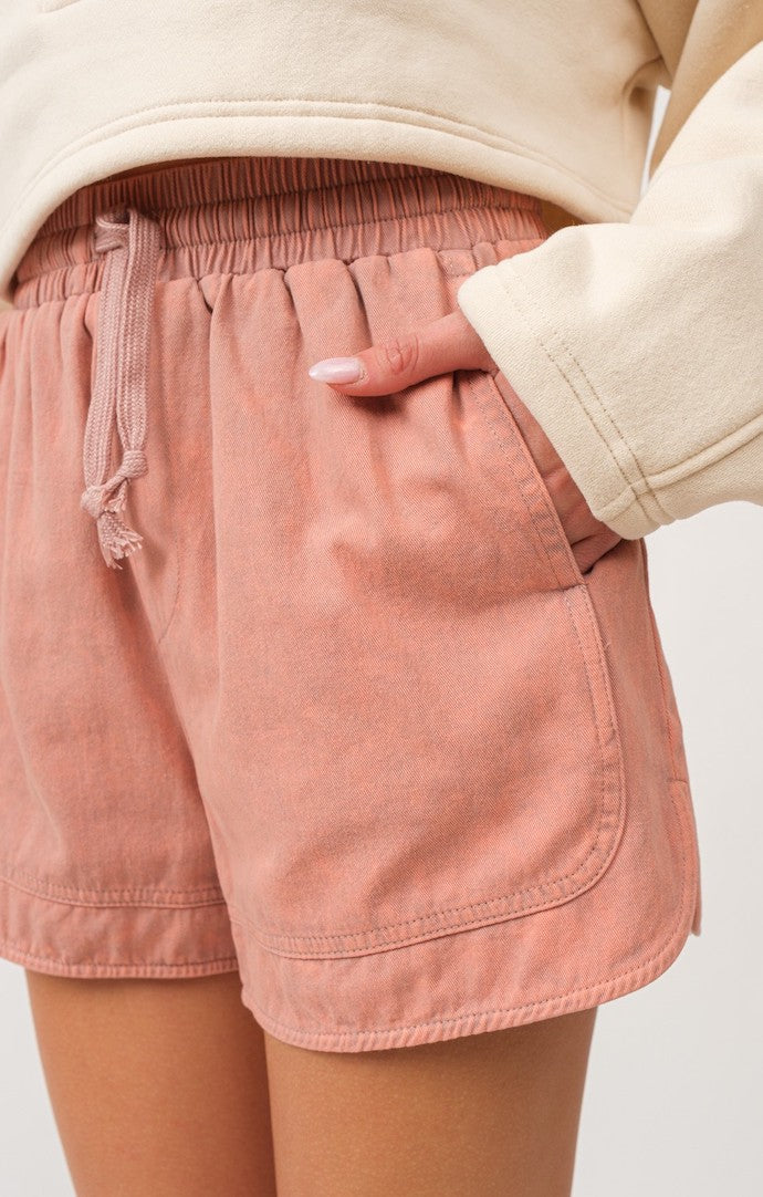 Papermoon Peach Washed Elastic Waist Shorts