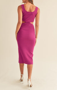 Mable Magenta Knit Cut Out Midi Dress