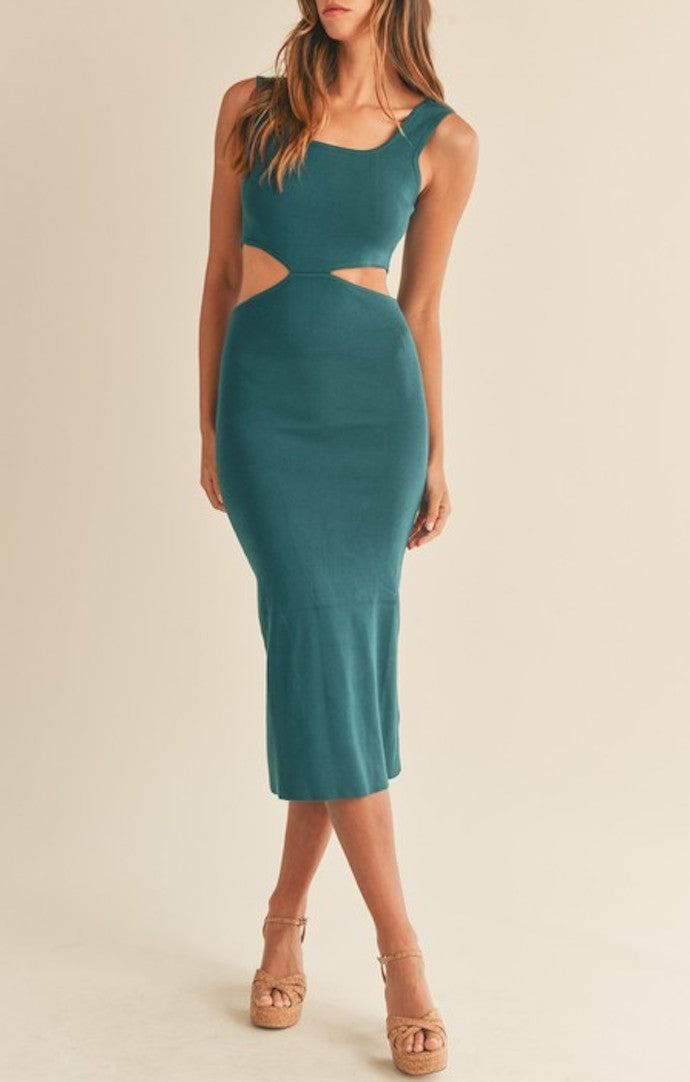 Mable Emerald Green Knit Cut Out Midi Dress