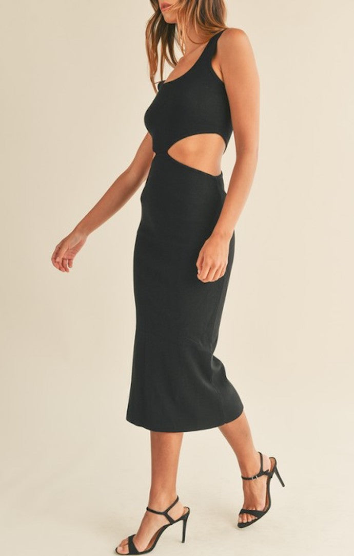 Mable Black Knit Midi Dress