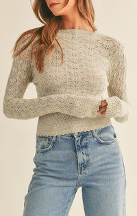 Mable Dusty Sage Crochet Knit Crop Sweater