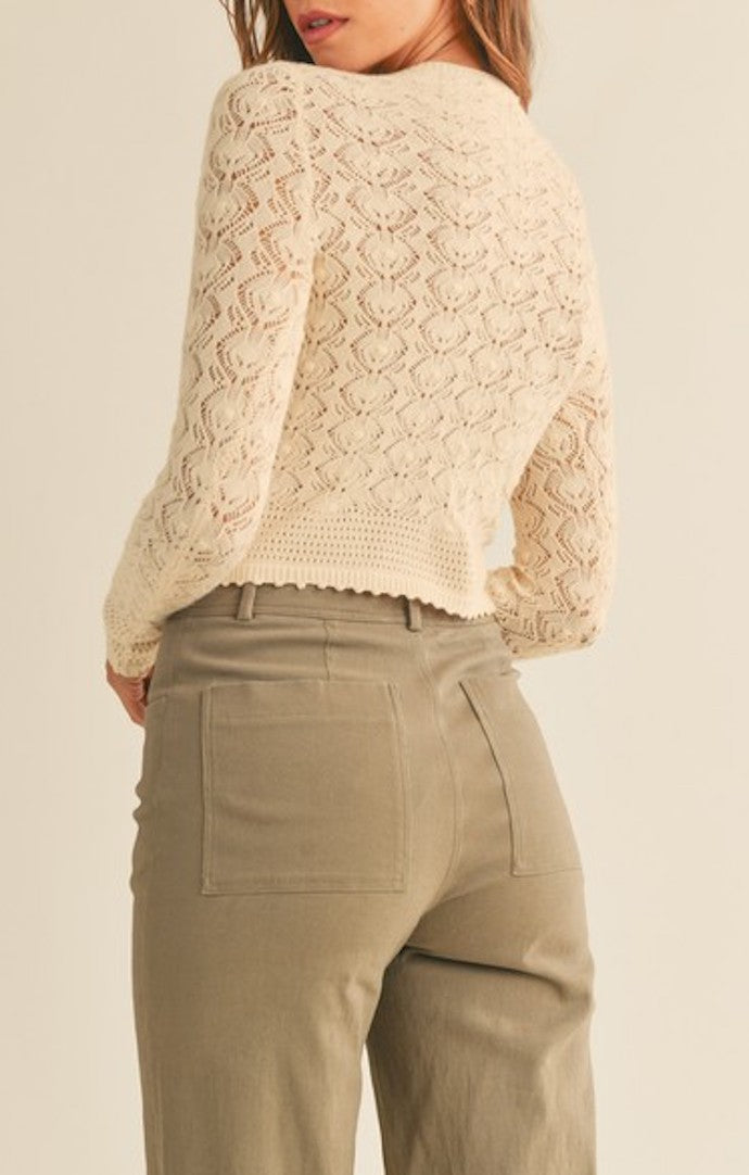 Mable Blush Crochet Knit Crop Sweater