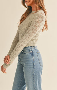 Mable Dusty Sage Crochet Knit Crop Sweater