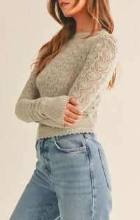 Mable Dusty Sage Crochet Knit Crop Sweater