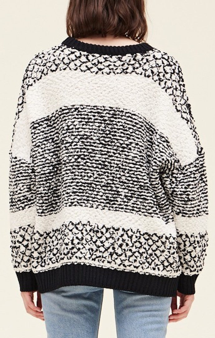 Grade & Gather Black Striped Oversided Sweater