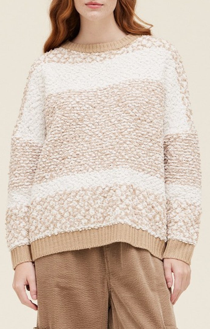 Grade & Gather Sand Striped Oversided Sweater