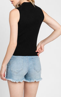 Final Touch Black Ribbed Collared Sleeveless Tank Top
