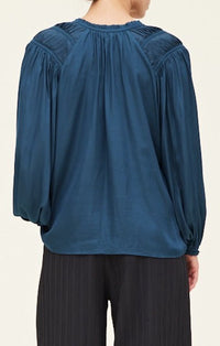 Grade & Gather Blue Jewel Pleated Yoke Blouse 