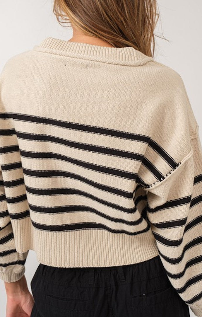 Papermoon Taupe/Black Strip Knit Pullover Sweater