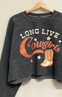 Sweet Claire Charcoal "Long Live Cowgirls" Cropped Crewneck 