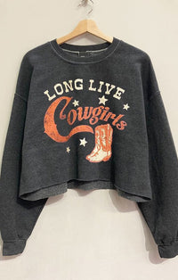 Sweet Claire Charcoal "Long Live Cowgirls" Cropped Crewneck 