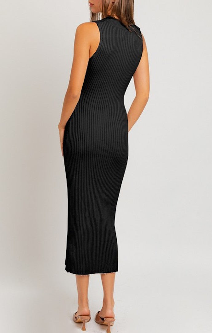 Le Lis Black Ribbed Mock Neck Sweater Dress