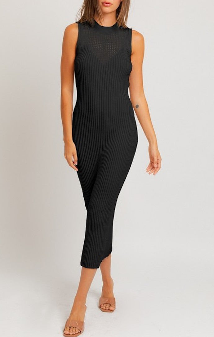 Le Lis Black Ribbed Mock Neck Sweater Dress