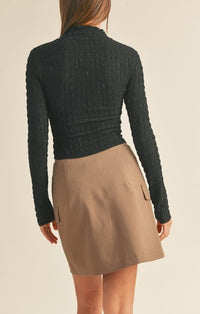 Miou Muse Black Textured Mock Neck Top