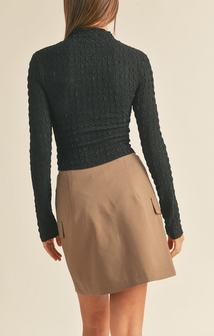 Miou Muse Black Textured Mock Neck Top