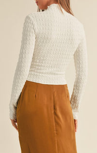 Miou Muse Off White Textured Mock Neck Top