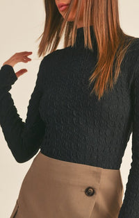 Miou Muse Black Textured Mock Neck Top