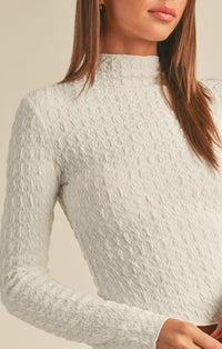 Miou Muse Off White Textured Mock Neck Top