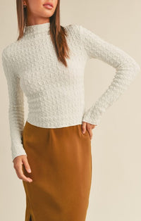Miou Muse Off White Textured Mock Neck Top