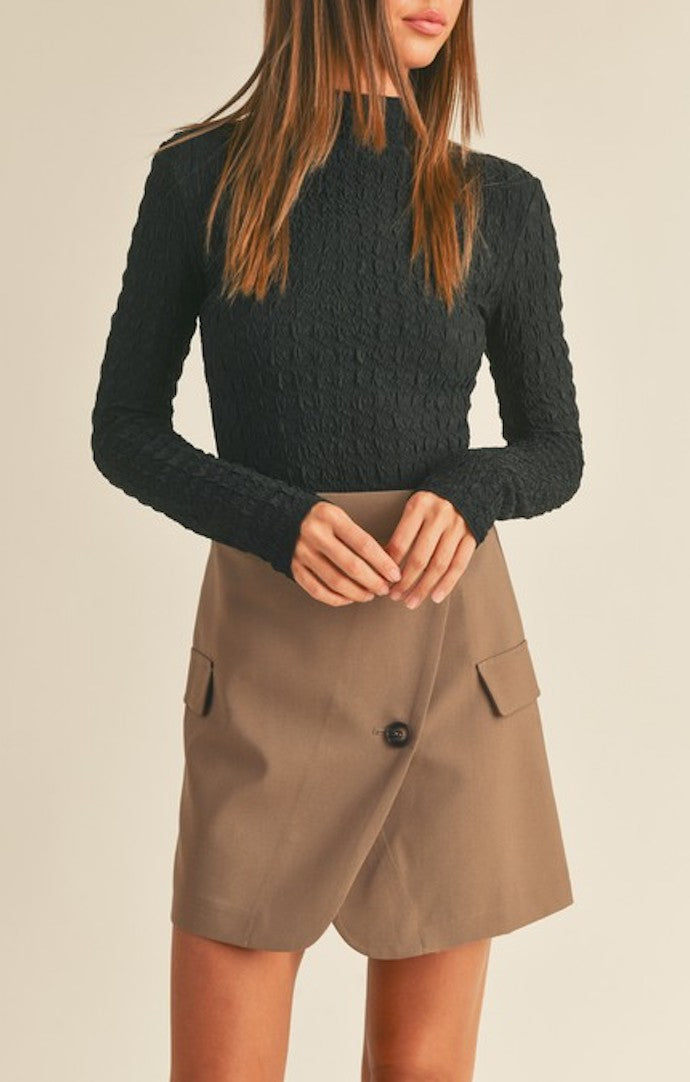 Miou Muse Black Textured Mock Neck Top
